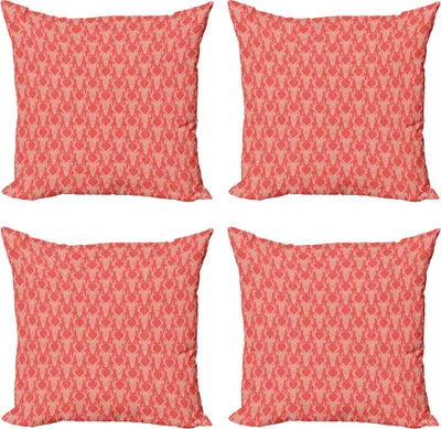 Produktbild von ABAKUHAUS Hirsch Kissenbezug Set (4 Stück), Tierköpfe Muster Weihnachten, Moderner Doppelseitiger Digitaldruck, 40 cm x 40 cm, Beige und Vermillion