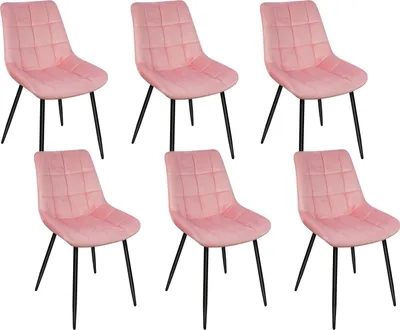 Produktbild von 6er Set Esszimmerstühle Küchenstuhl Polsterstuhl Wohnzimmerstuhl aus Samt mit Rückenlehne Rosa