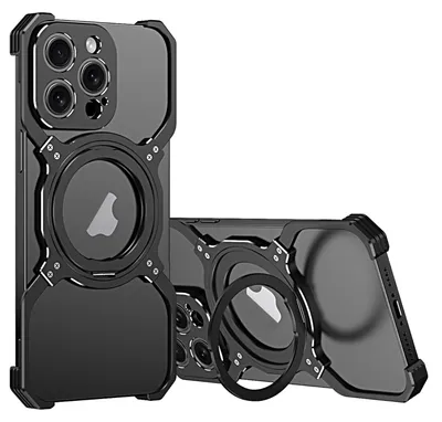 Productafbeelding van Beschermhoes van metaal voor de Apple iPhone 16 Pro, met mechanische MagSafe-houder en bescherming voor de camera