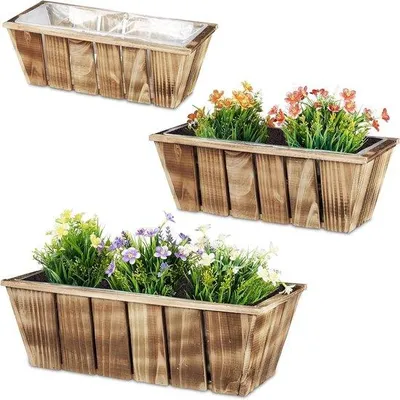 Image de Bac à fleurs en bois, lot de 3, marron, pour l'intérieur et l'extérieur