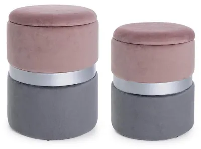Produktbild von 2er Set Pouf Polina 36 x 36 x 44 cm MDF Polyester Grau Rosa