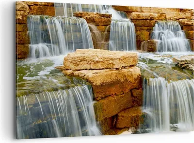 Produktbild von Bild auf Leinwand - Leinwandbild - Wasserfall Steine Wasser - 120x80cm - Wand Bild - Wanddeko - Leinwanddruck - Bilder - Kunstdruck - Wanddekoration - Leinwand bilder - Wandkunst - AA120x80-0122