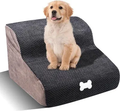 Produktbild von Famanu Hundetreppe für kleine Haustiere - Waschbarer Plüschbezug, rutschfest