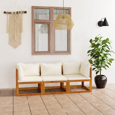 Produktbild von The Living Store 3-Sitzer-Gartensofa mit Auflage Creme Akazie Massivholz