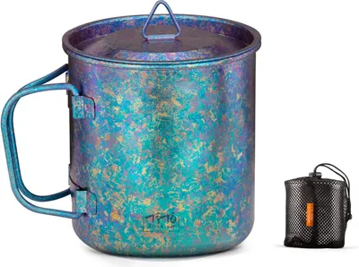 Productafbeelding van Famanu titanium beker, 450 ml - Extralicht en draagbaar, met inklapbare handgreep, lichtblauw
