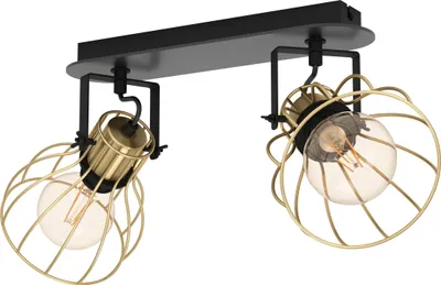 Produktbild von EGLO Deckenstrahler Sambatello, Deckenlampe mit schwenkbaren Spots, Deckenleuchte aus Metall in Schwarz und Messing-Gebürstet, Deckenspot, E27