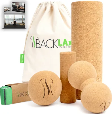 Produktbild von BACKLAxx® Faszienrolle 4er Set aus Kork inkl. Anwendungsvideos - Korkrolle ideal für Faszien, Rücken und Wirbelsäule - Schadstofffrei und antibakteriell