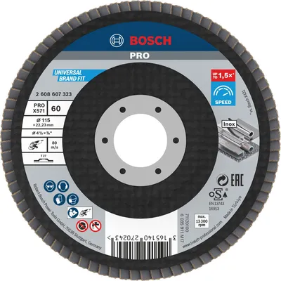 Zdjęcie produktu dla Tarcza listkowa Bosch X571 , prosta, 115 mm, 60, tkanina szklana 2608607323