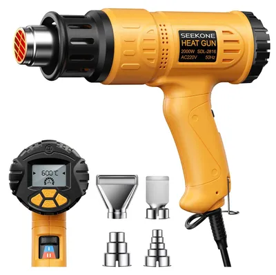 Zdjęcie produktu dla Pistolet na gorące powietrze - Cyfrowy wyświetlacz LCD - 50-600 °C - Z dyszami