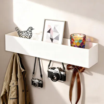 Wandgarderobe mit Ablage, 5 Haken, 43,5 cm, weiß