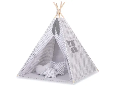 Produktbild von Tipi-Zelt für Kinder mit hängenden Federn Grau 150 cm