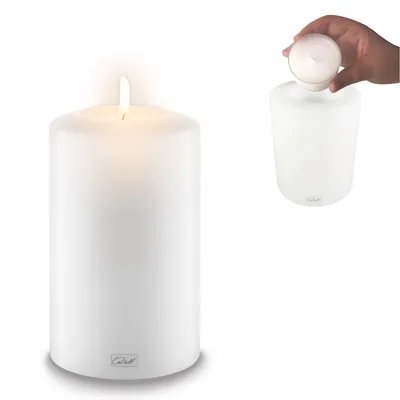 Produktbild von Qult Farluce Classic - Durchm. 10cm Teelichthalter in Kerzenform Dauerkerze Kunststoffkerze in Kerzenoptik Teelichtkerze mit Teelichteinsatz inkl. Teelicht