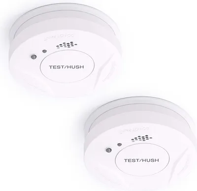 Produktbild von Wiltec 2x Rauchmelder mit 9-V-Batterie Set, Feuermelder mit HUSH-Funktion, zuverlässiger Brandschutzmelder mit 85 dB Schallleistung, fotoelektrischer Brandmelder, effektiver Brandschutz