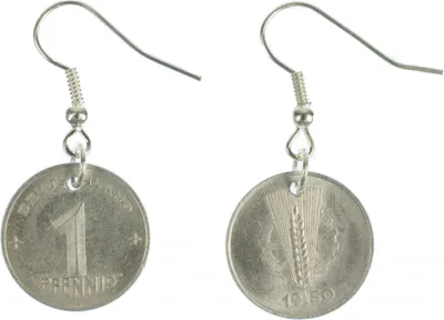 Produktbild von 1 DDR Pfennig Münze Ohrringe Miniblings Ohrhänger Geld Ostalgie Glückspfennig alt