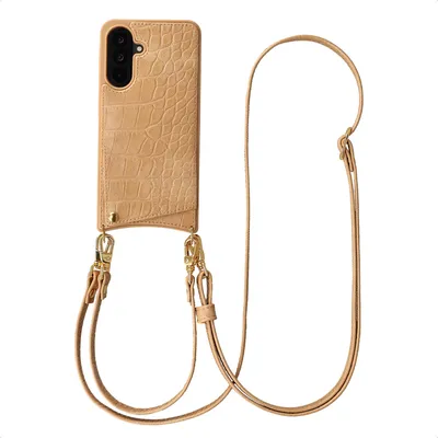 Productafbeelding van Selencia Nova Croco Telefoonhoes met Koord en Pashouder voor de Samsung Galaxy A56 - Toasted Almond