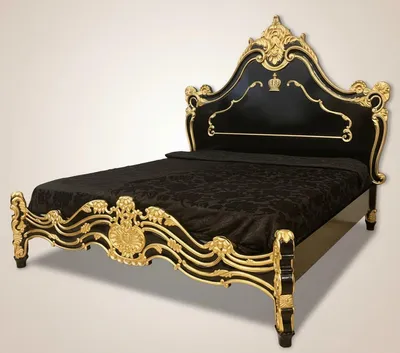 Produktbild von Pompöös by Casa Padrino Luxus Barock Doppelbett mit Matratze Schwarz / Gold - Pompööses Barock Bett designed by Harald Glööckler - Schlafzimmer Möbel im Barockstil - Barock Möbel - Edel & Prunkvoll