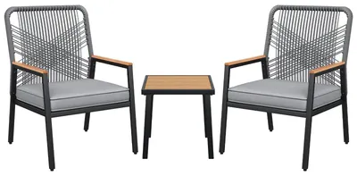 Produktbild von 3-teiliges Rattan-Gartenmoebel-Set Bistroset 2 Stuehle Tisch Dunkelgrau