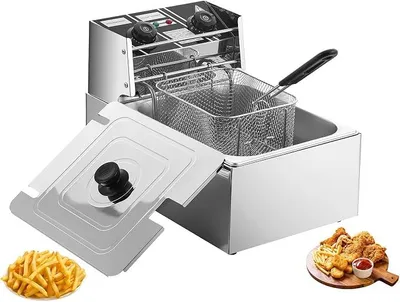 Productafbeelding van Elektrische friteuse, 6 liter, met timer, 2500W vermogen, temperatuurregeling tot 200 °C, 15 minuten timer. Friteuse met uitneembaar reservoir, gemakkelijk schoon te maken