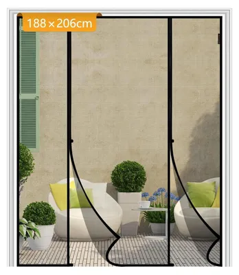 Produktbild von Fliegengitter Tür Magnet 188x206cm Schwarz Ohne Bohren Insektenschutz Doppeltür
