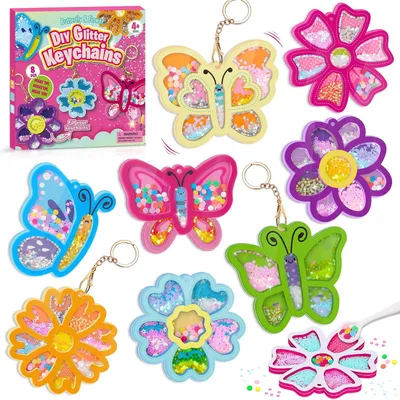Imagen del producto de Kit de manualidades para niños de 4 a 10 años, para crear llaveros con purpurina