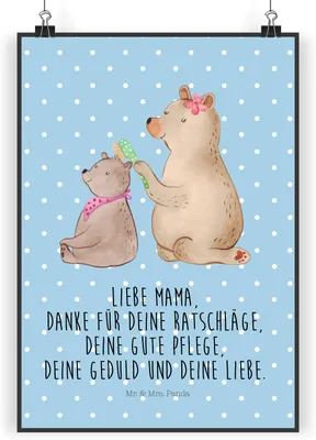 Produktbild von Mr. & Mrs. Panda Bild Bär Kind DIN A4 - Blau Pastell - Geschenk, Plakat, Muttertag, drucke, Wandbild, Familie, Deko, Wandschmuck, Bären, Mom