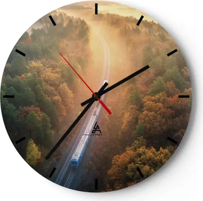 Produktbild von Wanduhr - Rund - Glasuhr - Bahn Herbst So - 40x40cm - Schleichendes Uhrwerk - Lautlos - zum Aufhängen bereit - Dekoration Modern - Wanddekoration aus Glas - C3AR40x40-4632