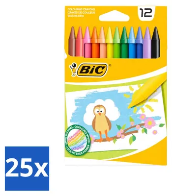 Productafbeelding van 25 BIC waskrijtjes - verschillende kleuren - 12 stuks - voordeelverpakking - 25 stuks