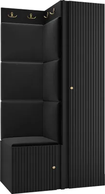 Produktbild von MIRJAN24 Garderoben-Set Orion Ryfel Slim XXV, Kleiderschrank, Schuhschrank, Kleiderhakenbrett, 7x Paneel 42x42, 6 Kleiderhaken für Kleidung, Metallgriffe (Farbe: Schwarz, Manila 18)