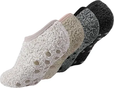 Produktbild von 4 Paar Stoppersocken für Damen Herren, Hüttensocken Haussocken Hausschuhsocken Wärmesocken Wintersocken Antirutschsocken Flauschige Socken, Socken mit Noppen Schwarz,Grau,Kaffee