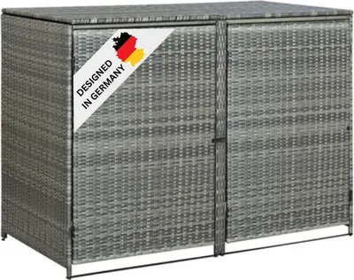 Produktbild von DEUKE 2er Mülltonnenbox TRIE aus Rattan | 111x148x80cm Anthrazit | Mülltonnenverkleidung für 2 Tonnen Müllbox aus Rattan Mülltonnenschutz Mülltonnendach