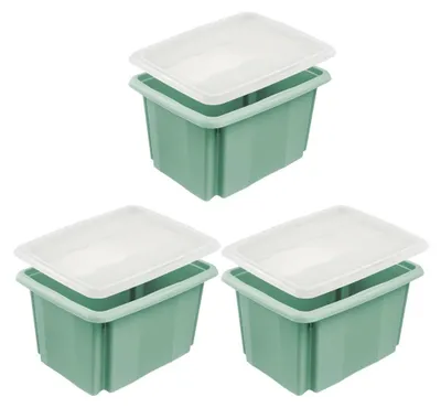 Aufbewahrungsboxen stapelbar, 3x 15 l, Nordic Green, mit Deckel