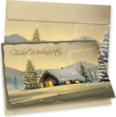 Produktbild von Glöcknerhütte Weihnachtskarten mit Umschlägen 16er SET Klappkarten DIN A6 Nostalgie nachhaltig umweltfreundlich Recycling
