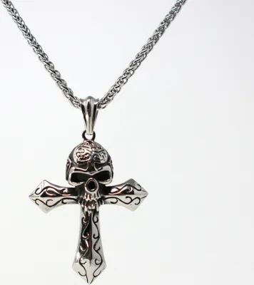 Produktbild von Lederkette Edelstahl 316 SKULL CROSS 50 cm Edelstahlkette