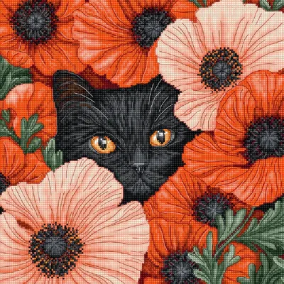 Image de Kit de broderie au point de croix « Mohnaugen » de Letistitch, diagramme, 24 x 24 cm