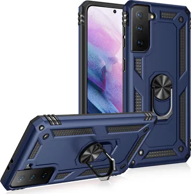 Obrázek produktu pro Pouzdro pro Galaxy S21 5G dvouvrstvé robustní, vojenská ochrana pouzdro s držákem prstenu a stojánkem modré