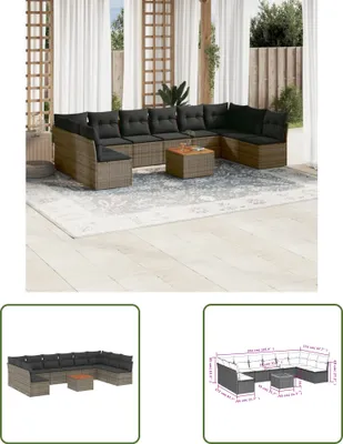 Produktbild von The Living Store 11-tlg. Garten-Sofagarnitur mit Kissen Grau Poly Rattan