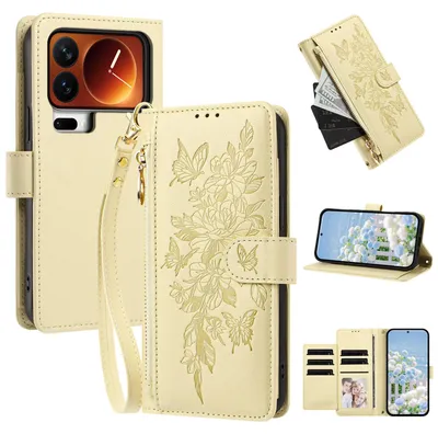 Produktbild von Handyhülle für Xiaomi 17 Pro, Wallet Case Kunstleder mit Kartenfächern, Reißverschluss und Handschlaufe Gelb
