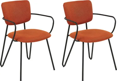 Produktbild von BELIANI Set aus 2 Esszimmerstühlen Orange Polyester Strukturgewebe Polsterung Schwarze Metallbeine Armlose Gebogene Rückenlehne Modernes Design