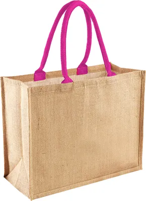 Produktbild von Westford Mill Jute-Einkaufstasche, 21 Liter BC1542 (Einheitsgröße) (Natur/Fuchsia)