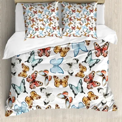 Produktbild von ABAKUHAUS Schmetterling Bettbezug, Bohemian Schmetterlinge, Milbensicher Allergiker geeignet mit Kissenbezügen, 200 cm x 200 cm - 80 x 80 cm, Mehrfarbig