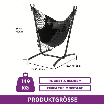 Immagine prodotto di Sedia a dondolo da esterno - Sedia sospesa - Sedia a dondolo per balcone - Sedia da giardino - Colore nero - Struttura in acciaio robusta