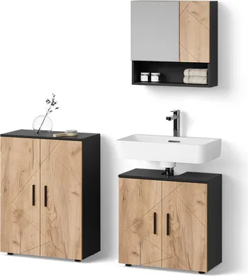 Immagine prodotto di Set mobili bagno Livinity Ronco Rovere dorato/antracite 3 pezzi, con base 60 cm, Model 52657
