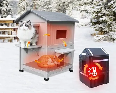 Imagen del producto de 2. Refugio para gatos para exteriores, con aislamiento térmico. Casas para gatos de plástico para exteriores, refugio para gatos resistente a la intemperie con puerta de escape