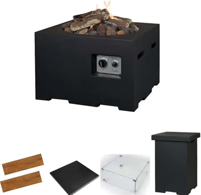 Produktbild von Happy Cocooning Mania Feuertisch Komplettset 12 kW quadratisch klein 60x60x40 cm Beton-Optik schwarz