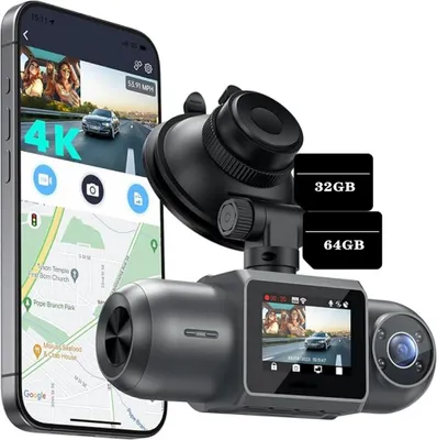 Image de Avant intérieur Dashcam voiture WiFi caméra de voiture avec GPS & Ultra vision nocturne double 2,5K 1080P avec vision nocturne infrarouge 32&64GB