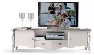 Immagine prodotto di Supporto TV RTV, mobile basso, stile classico, bianco, legno, design moderno, ideale per il soggiorno