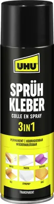 Produktbild von UHU® Sprühkleber, 3-in-1, für Flächenklebung, ablösbar korrigierbar, permanent, 500ml