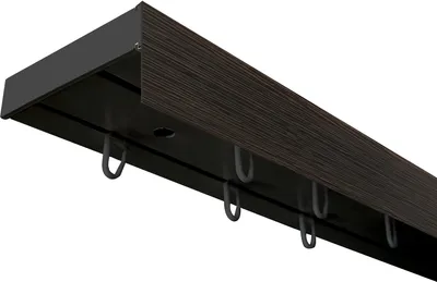 Produktbild von SN Deco - Vorhangschiene SH Set, 2-läufig, schwarz 580 cm, vorgebohrt, m. Blende, Wenge, 5 cm, Komplettes Zubehör und Röllchen