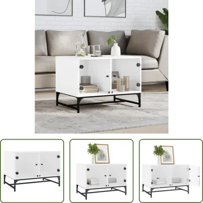 Zdjęcie produktu dla The Living Store Stolik kawowy ze szklanymi drzwiami Biały 68,5x50x50 cm