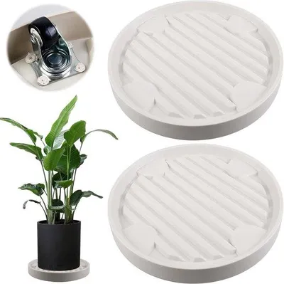 Image de Rouleau à fleurs - Lot de 2, diamètre 31 x 31 cm, plateau à roulettes pivotant à 360° pour les plantes - Rouleau à fleurs pour parterres extérieurs et vases à fleurs (beige)